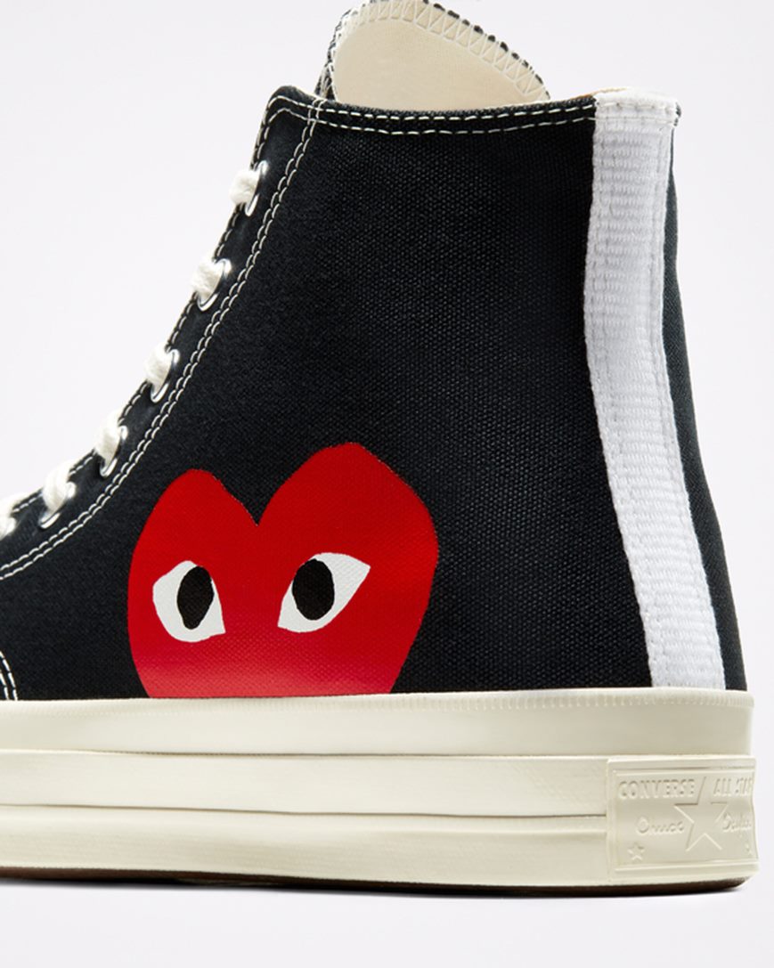 Men's Converse x Comme des Garçons PLAY Chuck 70 High Top Shoes Black / White / Red | AU 85013W